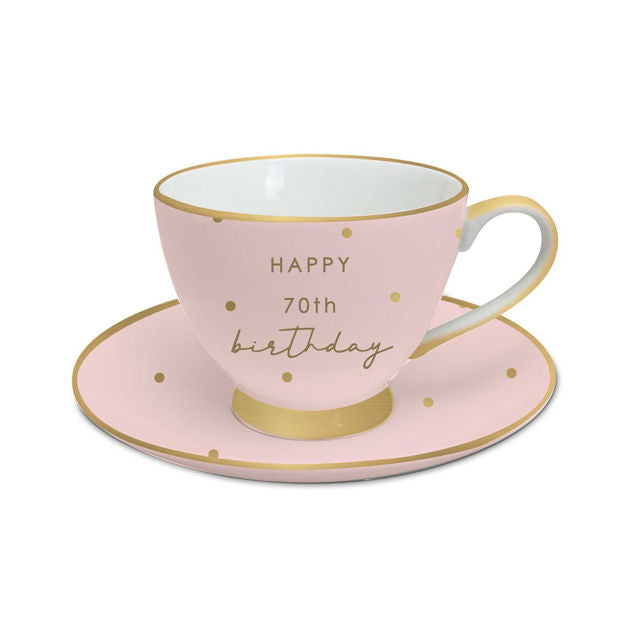 70TH TEA CUP AND SAUCER SET