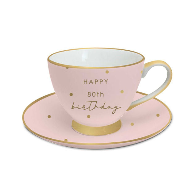 80TH TEA CUP AND SAUCER SET