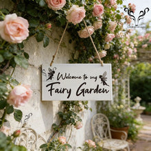 Load image into Gallery viewer, Welcome to my fairy garden hanging sign ( Leave a little sparkle )
