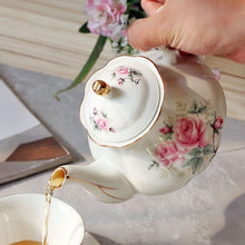 Load image into Gallery viewer, Pink Floral White teapot with Gold Accents
