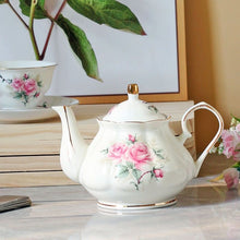 Load image into Gallery viewer, Pink Floral White teapot with Gold Accents
