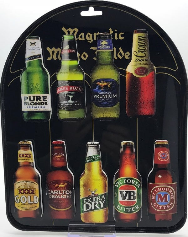 Beer Magnets in Shape of Bottles 18 assorted on metal stand