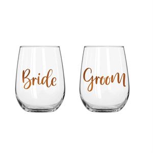 BRIDE/GROOM STEMLESS WINE GLASS