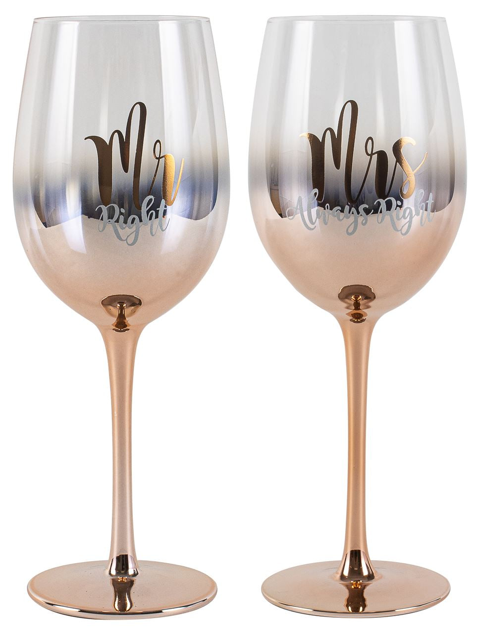 MR AND MRS ROSE GOLD OMBRE WINE SET