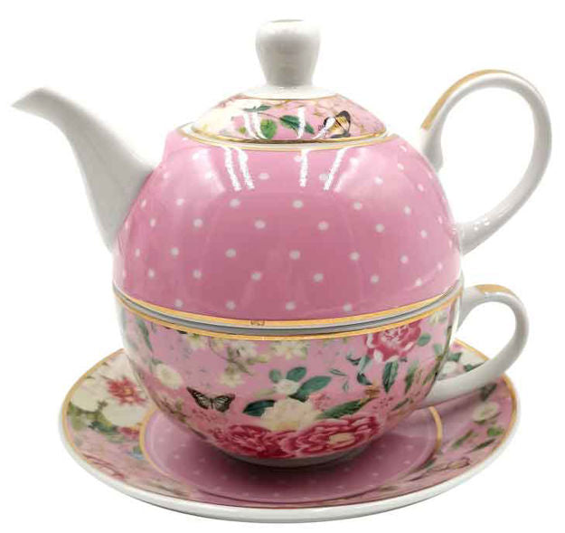 FLORAL GARDEN PINK TEA FOR ONE SET