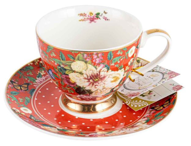 FLORAL GARDEN CREAM TEACUP AND SAUCER SET