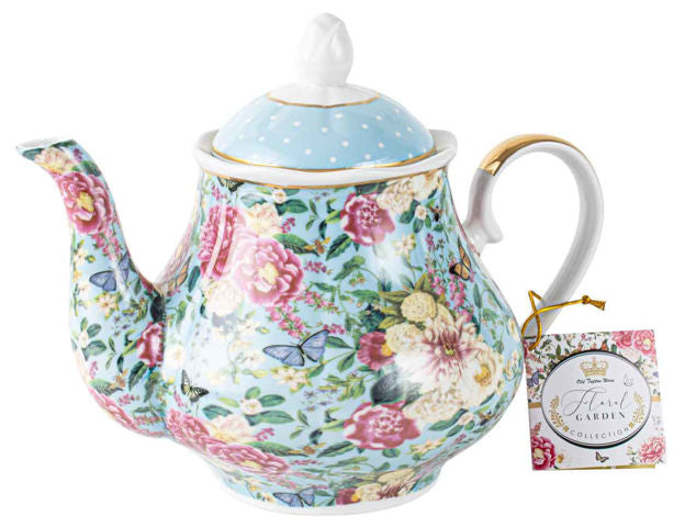 FLORAL GARDEN POWDER BLUE TEAPOT