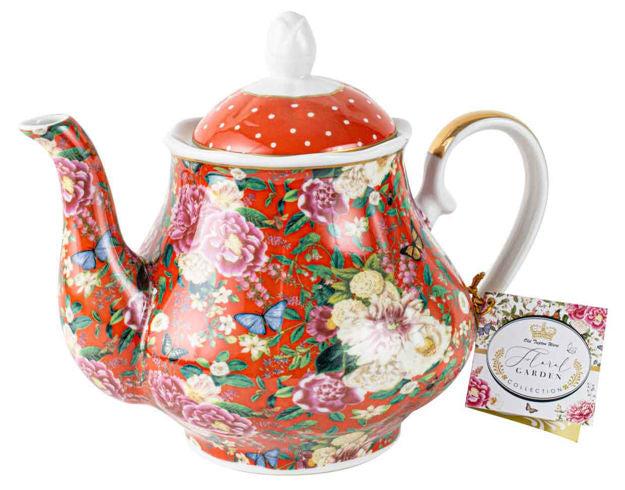 FLORAL GARDEN RED TEAPOT