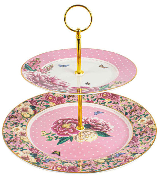 FLORAL GARDEN PINK 2 TIER CAKE STAND