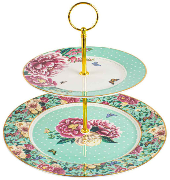 FLORAL GARDEN MINT 2 TIER CAKE STAND