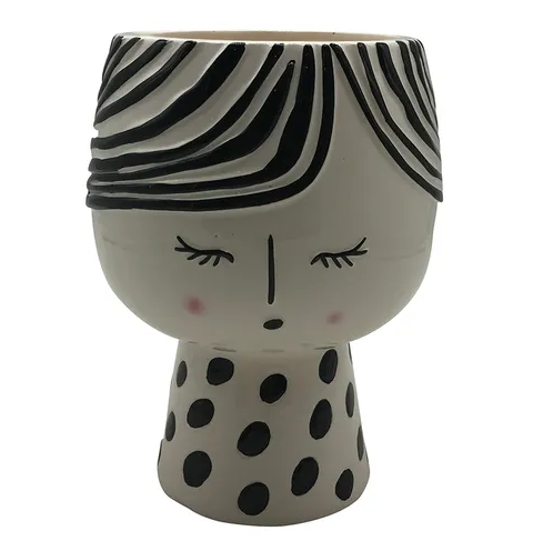 Gertie Ceramic Footed Pot - White/Black