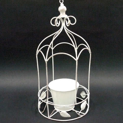 Hanging birdcage with pot