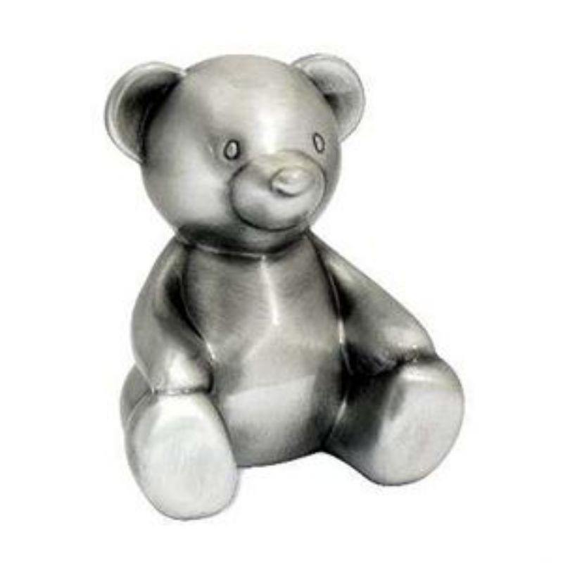 Pewter Plate Bear Money Bank 10cm