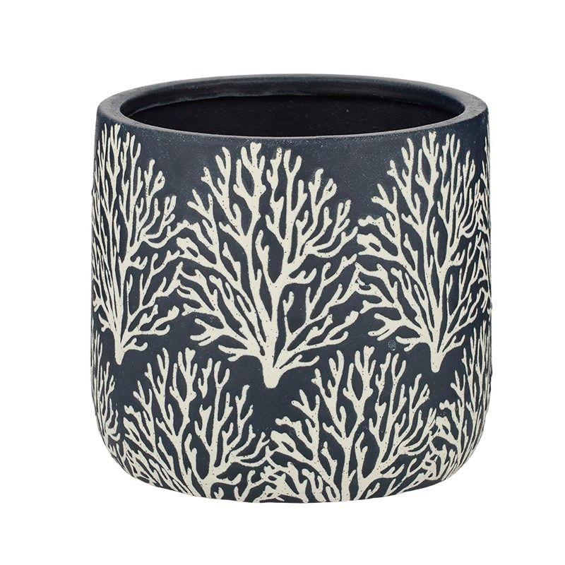 Coral Ceramic Pot 15.5x14.5-Navy/White