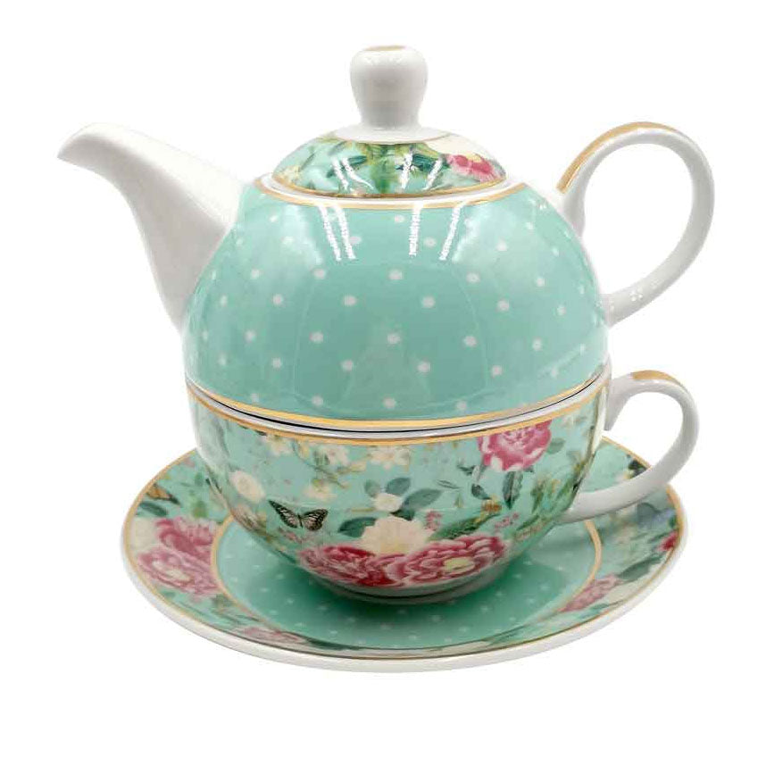 FLORAL GARDEN MINT TEA FOR ONE SET