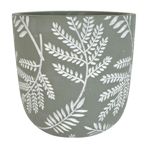 PEYTON CEMENT POT 17.5X16.5CM- SAGE/WHT*