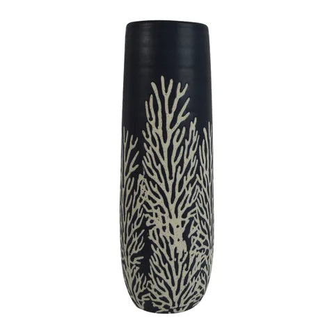 CORAL CERAMIC VASE 11.5X32.5CM- NAVY/WHT