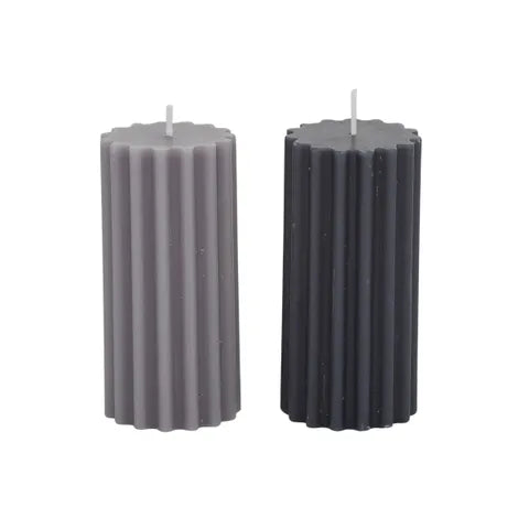 LGE RIB PILLAR CANDLE 5X10CM BLUE 2ASST