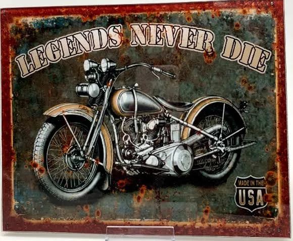 Garage Signs – Plaque Glass Legends Never Die 25cm x 20cm